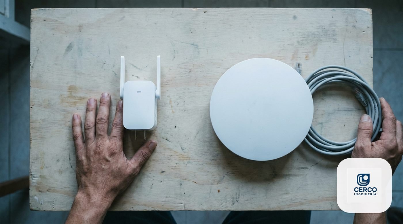 Comparación entre un repetidor WiFi de enchufe y un punto de acceso de techo con su cable de red