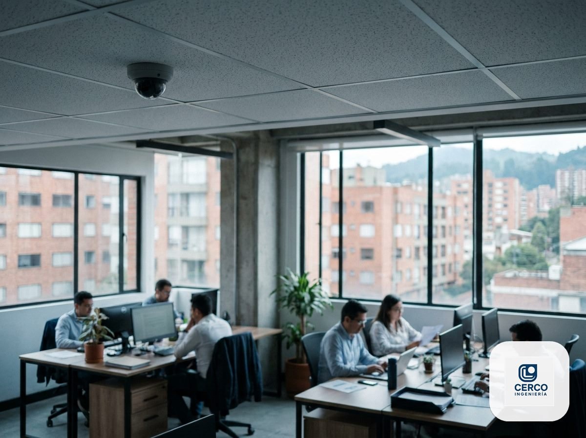 Interior de una oficina en Bogotá con sistema de seguridad y control de acceso instalado