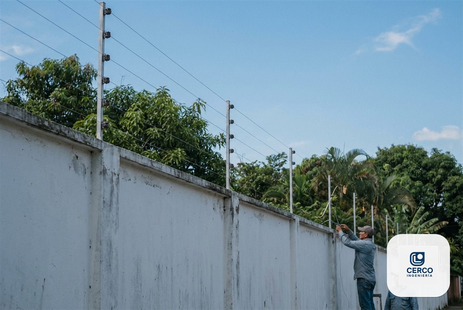 Cerca eléctrica perimetral instalada sobre el muro de un conjunto residencial en Colombia